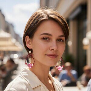Magenta Celtic Knot Leather Earrings with Ceramic Bead